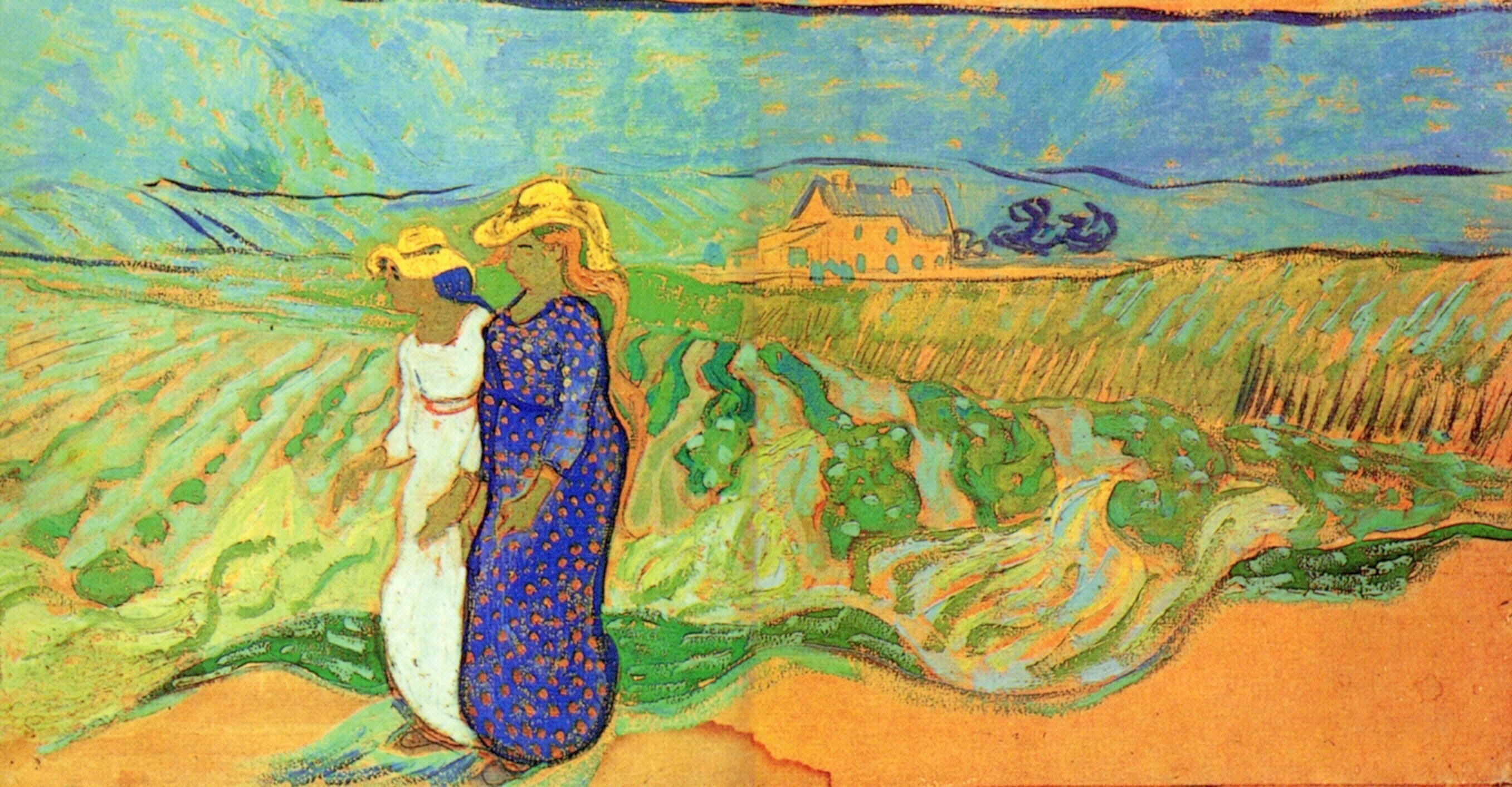 Картина Ван Гога Две женщины идущие в поле 1890